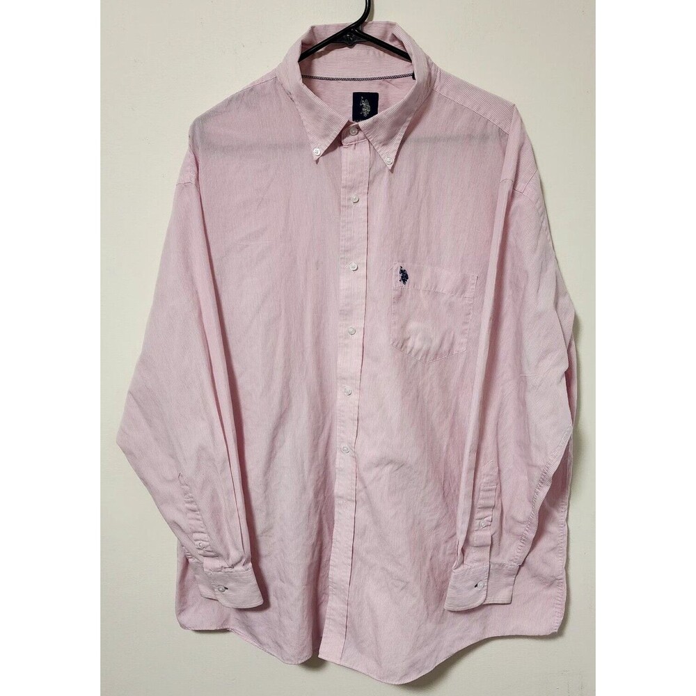 US Polo Assn Striped Long Sleeve Button Down Pink Men Dress Shirt Size XXL